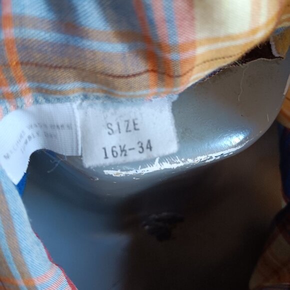 Large Vintage Western Shirt Mens Shiny Gold Plaid Ultra Thin 16.5 34 Dee Cee 80s - Picture 10 of 10